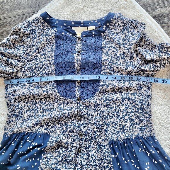 Anthropologie Maeve Hiver Floral Print Blouse in Navy Blue Size 2 - Picture 10 of 12